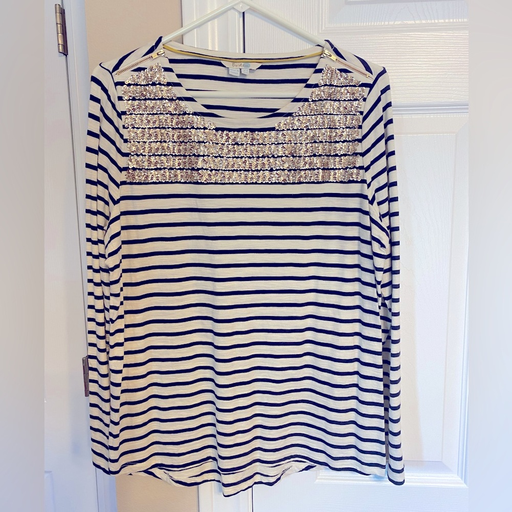 Boden Women’s Long Sleeve Striped Top with Gold Accents - Size US 12